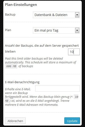 Backup Plan erstellen